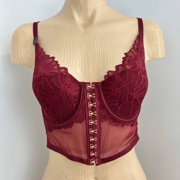 Brand New La Senza Women's Large Burgendy Merlot Purple Laced Corset Top Bra - Picture 2 of 16